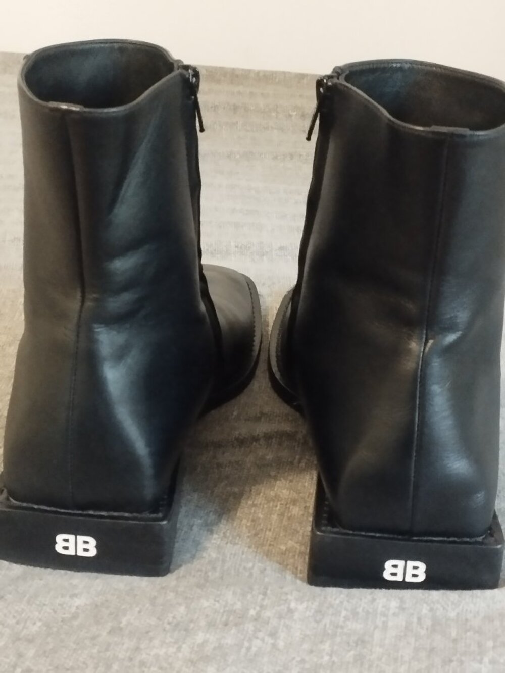 Balenciaga Black Leather BB Rim Square Heel Boots - Size 40.5 (US 10)